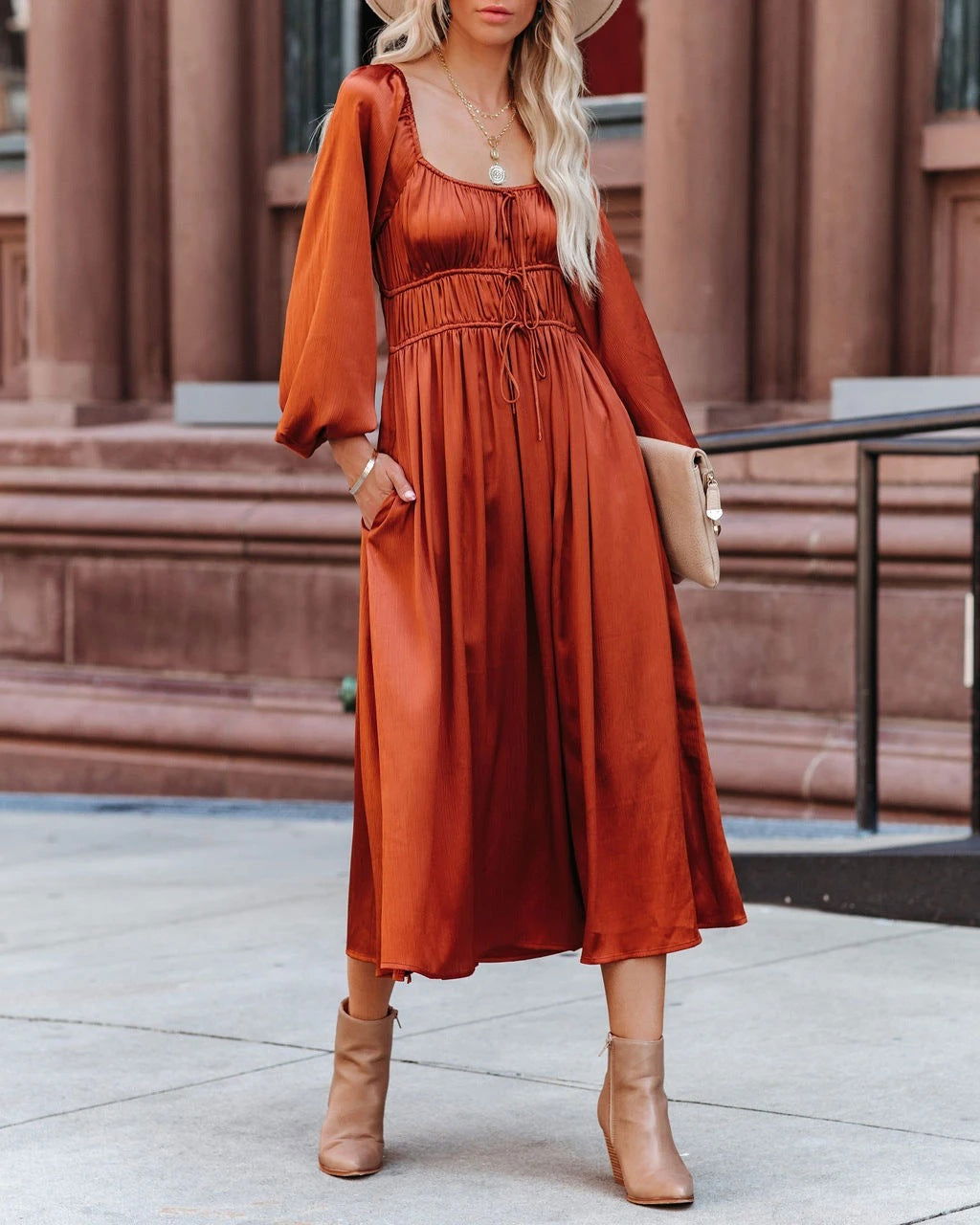 Elastic Waist Patchwork Mori Girl Large Swing Dress Evening Dress