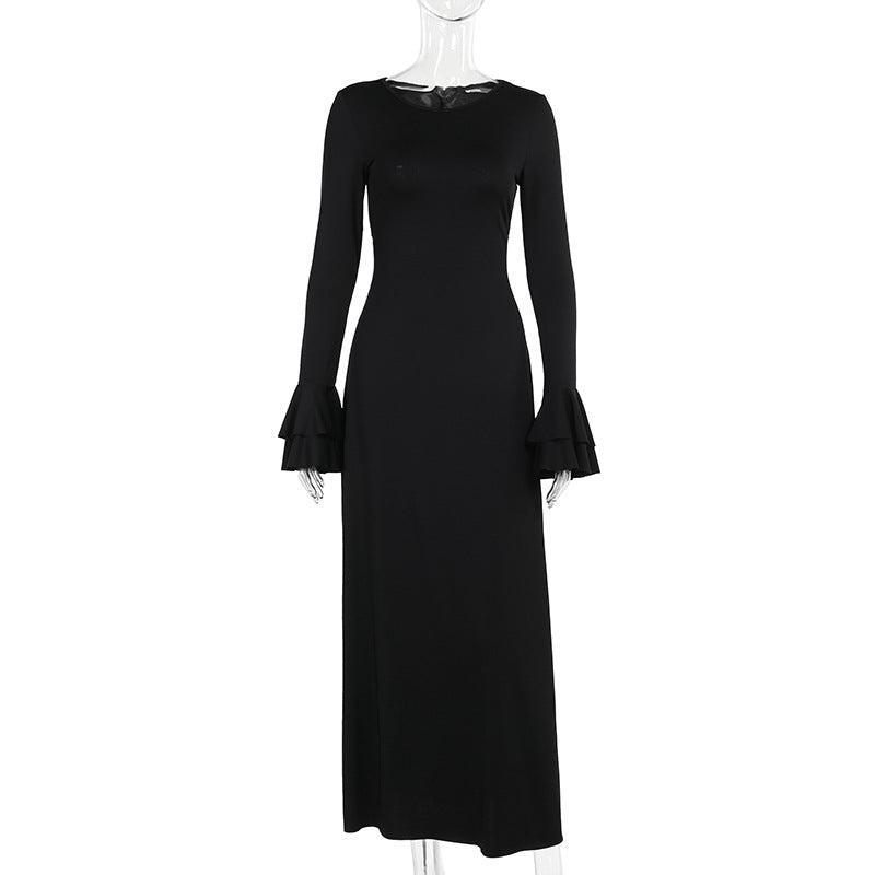 Elegant Dress Slim Fit Ruffled Long Sleeve