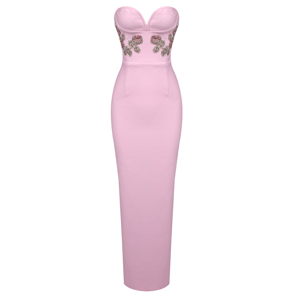 Elegant Pink Dress Tube Top Maxi Dress Elegant Formal