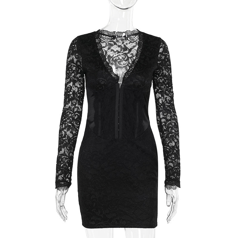 Elegant Long Sleeve Narrow Lace Mini