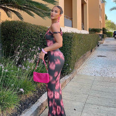 Elegant Slim Print Twisted Shoulder Elegant Fishtail