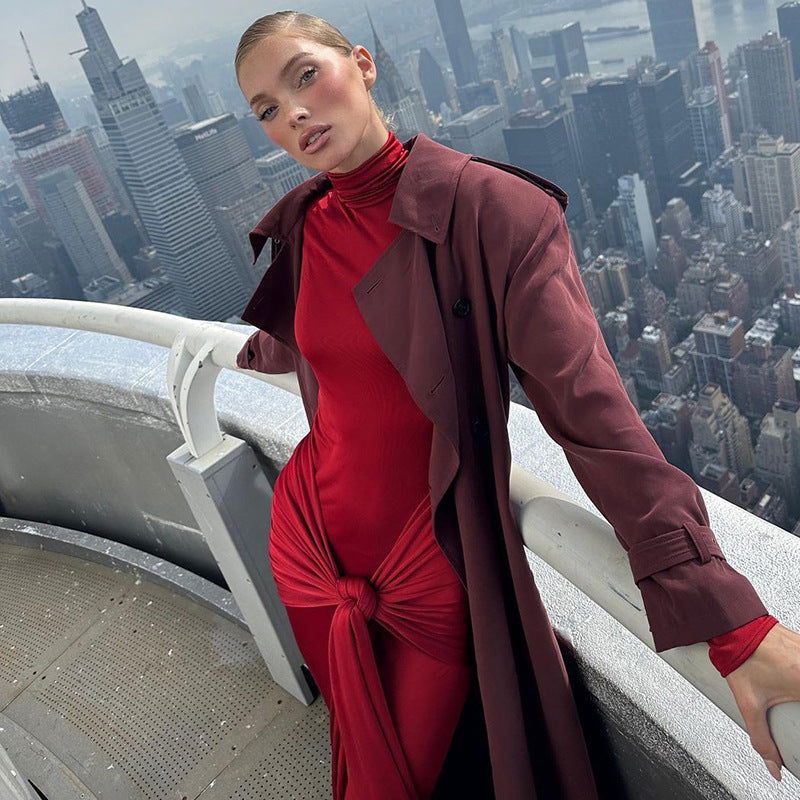 Half High Collar Long Sleeves Tight Dress