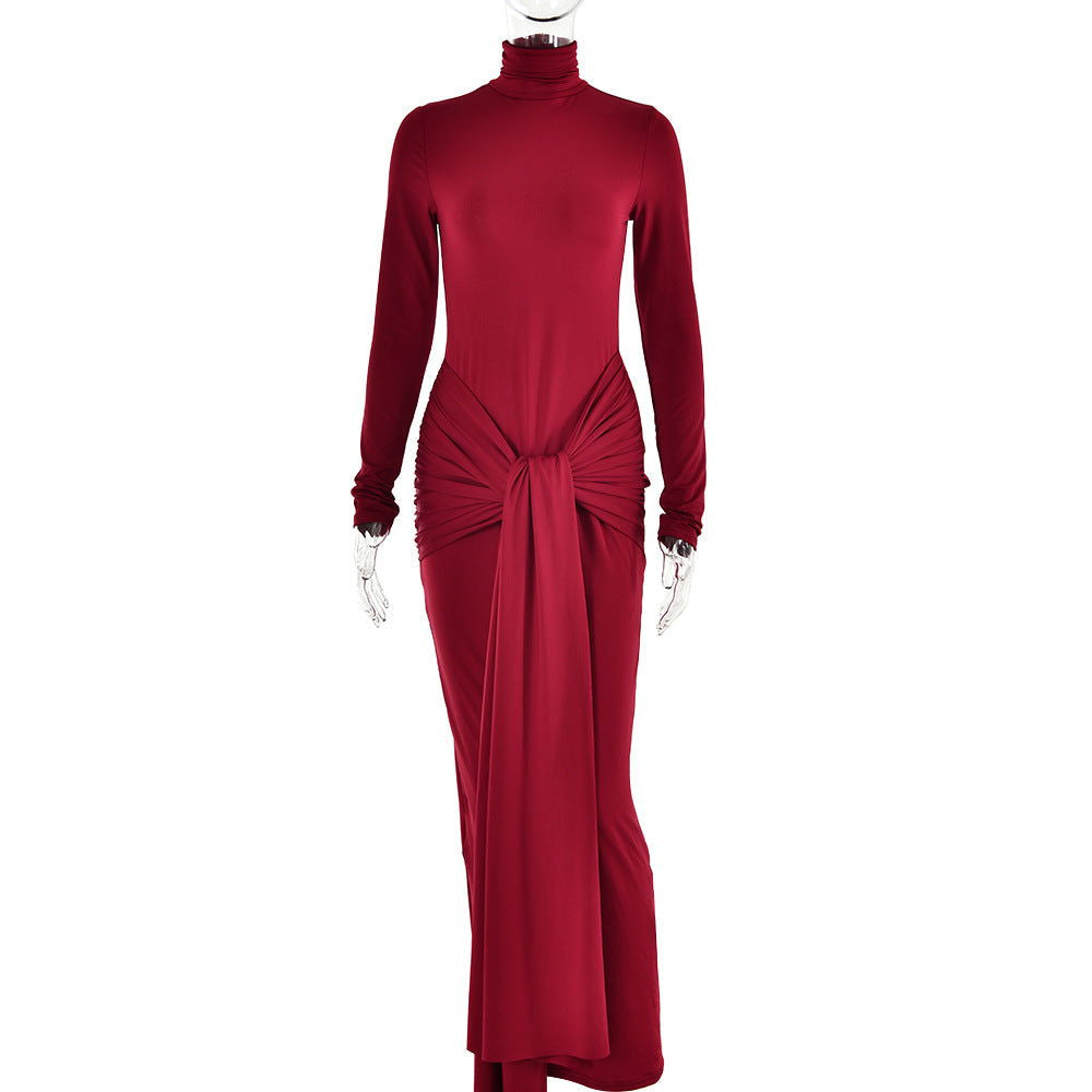 Half High Collar Long Sleeves Tight Dress