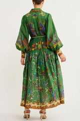 Printed Cardigan Printed Wide Hem Long Sleeve Dress for Amplified craft