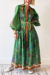 Printed Cardigan Printed Wide Hem Long Sleeve Dress for Amplified craft