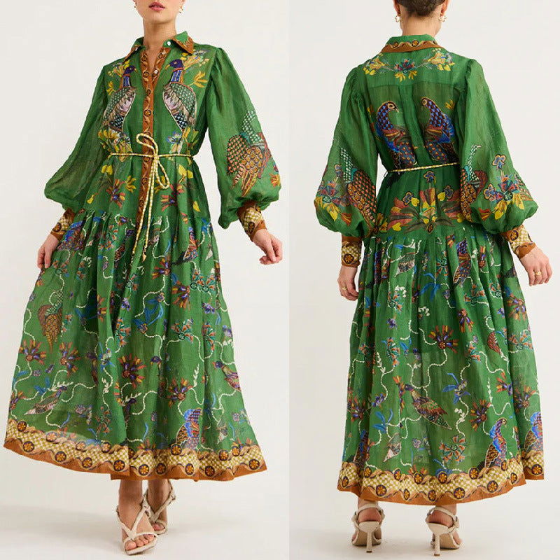 Printed Cardigan Printed Wide Hem Long Sleeve Dress for Amplified craft