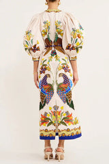 Printed Peacock Round Neck Dress Amplified craft