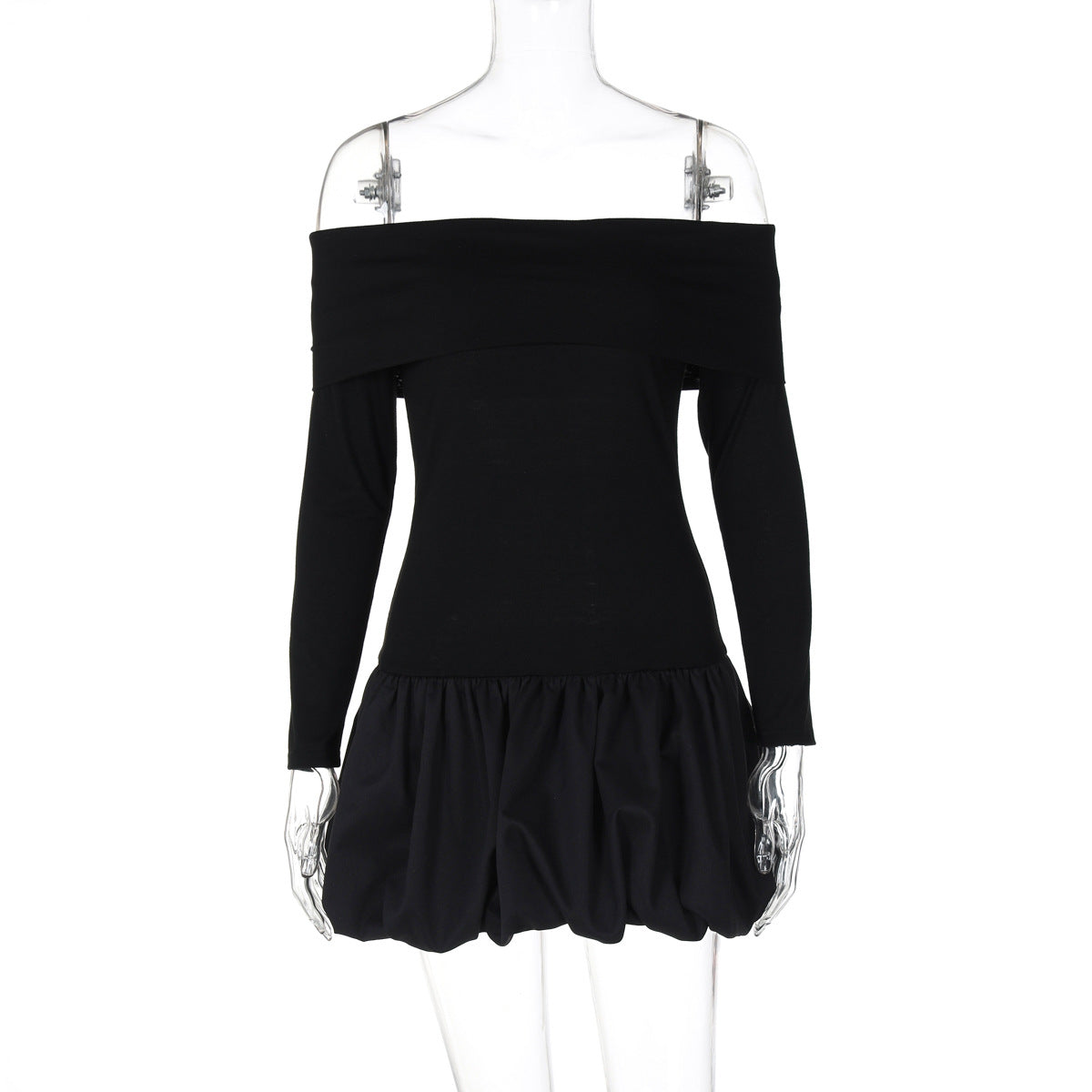 Retro-Chic, schulterfrei, langärmelig, schulterfrei, mit Ziernähten, kurzem Tüll-Tutu