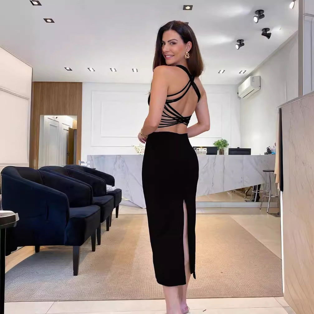 Backless Slit Slim Dress