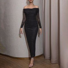 Elegant Dress Tube Top Long Sleeve Mesh Toast Maxi Dress