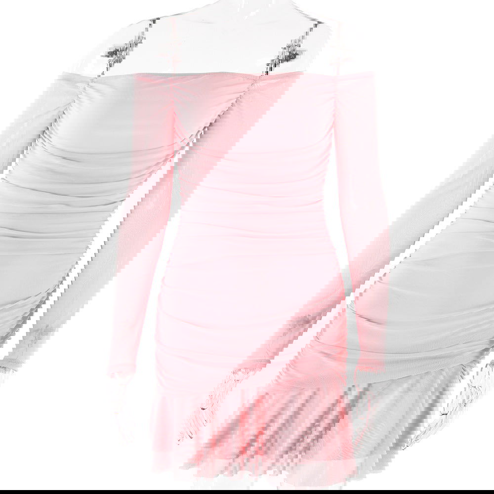 Pleated Tube Top Dress Long Sleeve Slim Fit