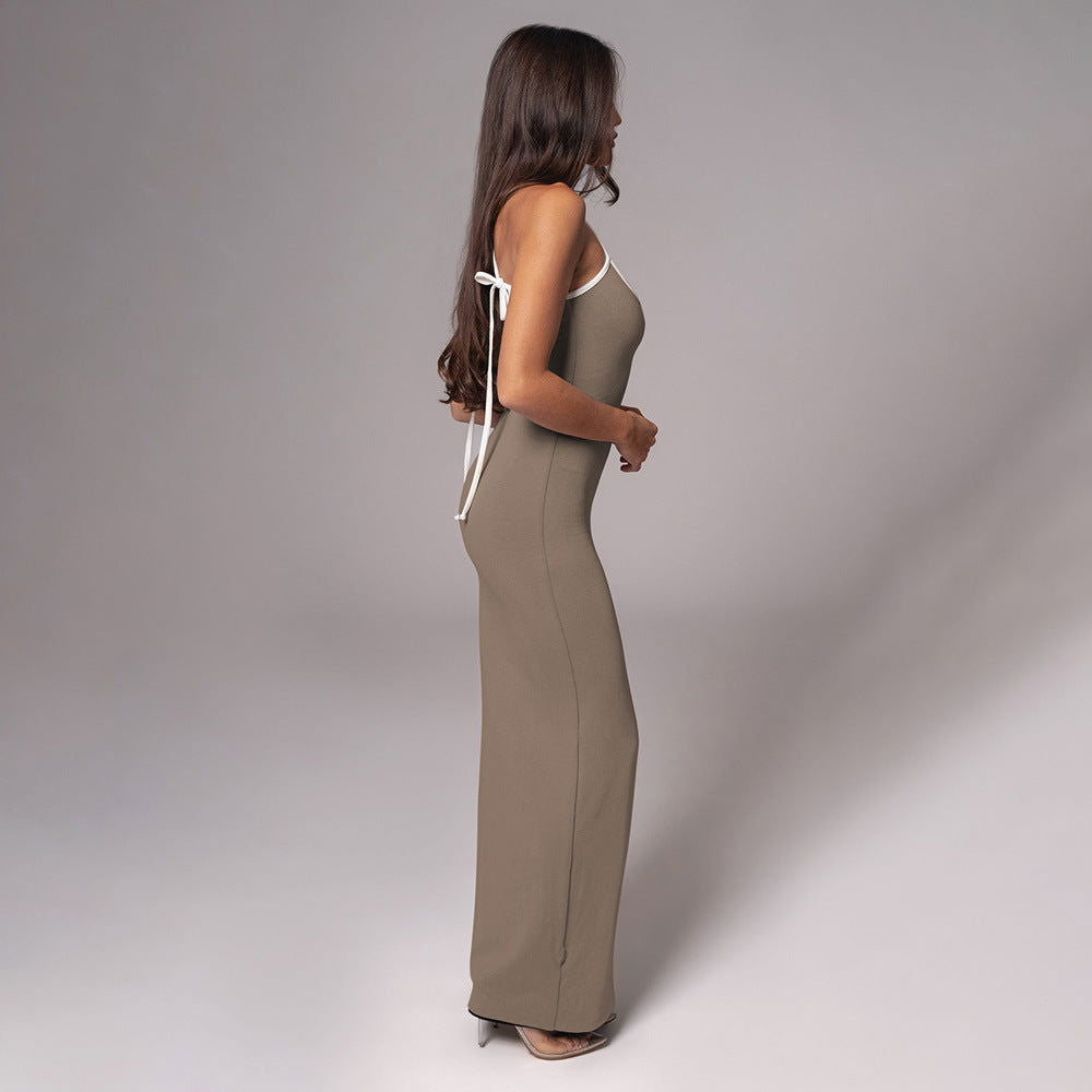 Sheath Slim Fit Maxi Dress Sleeveless Suspenders Dress