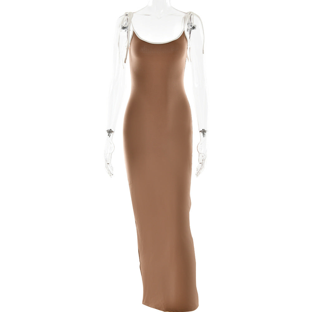 Sheath Slim Fit Maxi Dress Sleeveless Suspenders Dress