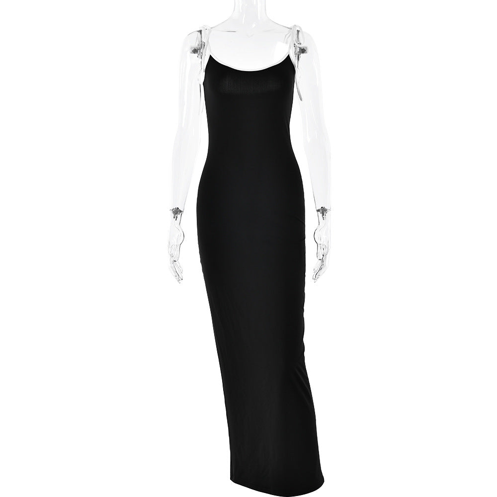 Sheath Slim Fit Maxi Dress Sleeveless Suspenders Dress