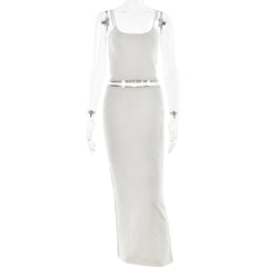 Trend Backless Sling Top Sheath Dress Knitted Bright Silk Suit