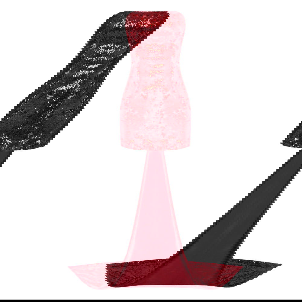 Wine Red Bow Tail Sequin Strapless Dress Dress