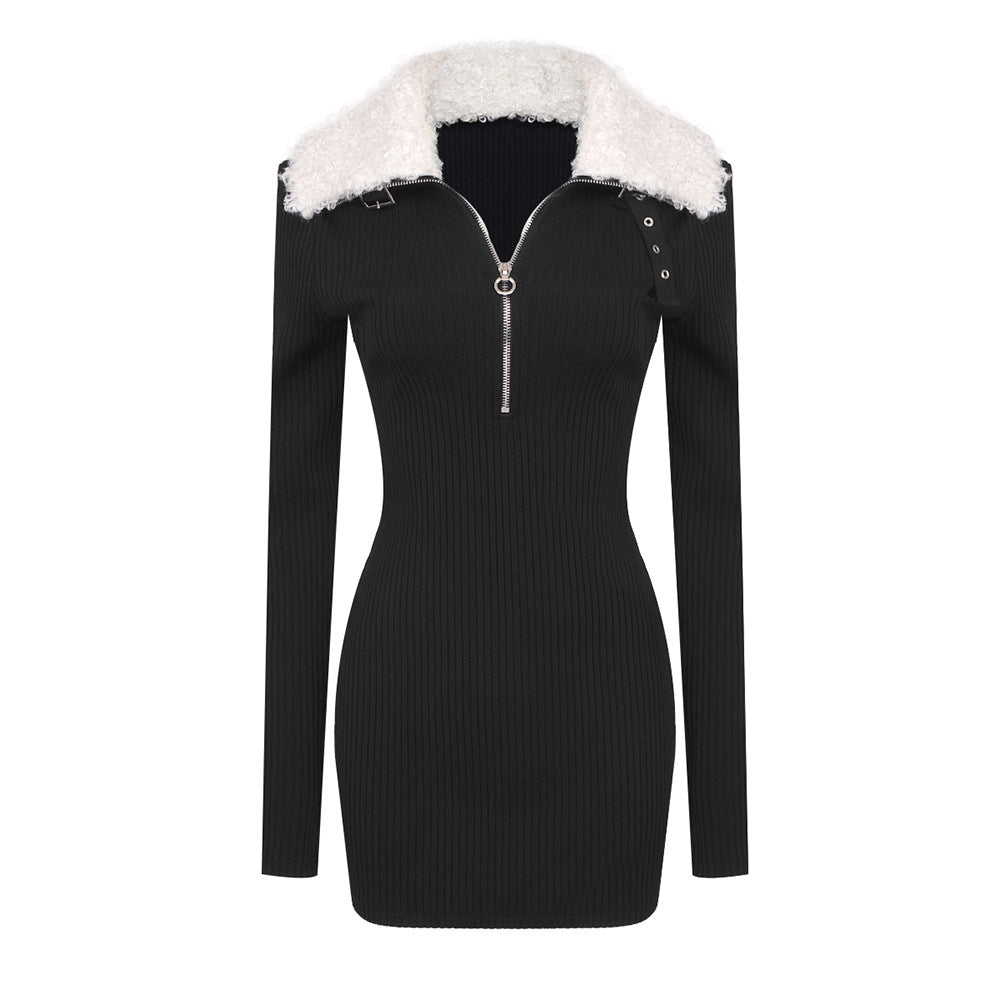 Cuello de piel negro con cremallera y diseño elástico de StCollar