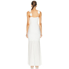 Vestido de noche con tirantes de seda helada, plisado, floral tridimensional, bicolor, negro y blanco