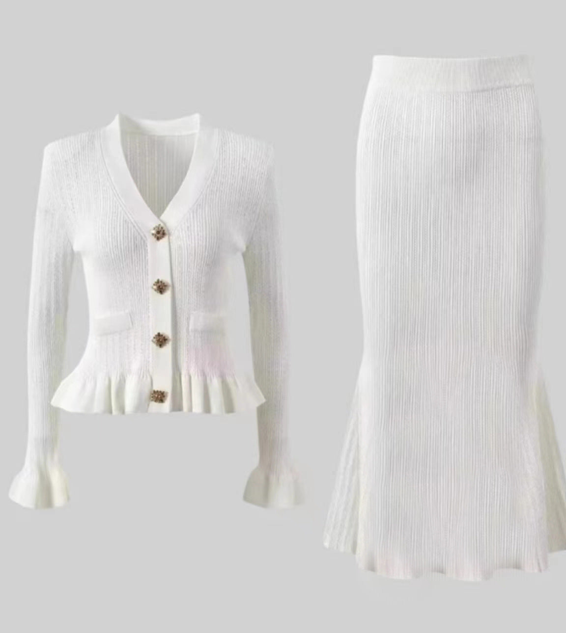 Classic Ruffled V neck Hip Small Fishtail with dress Set