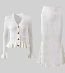 Classic Ruffled V neck Hip Small Fishtail with dress Set