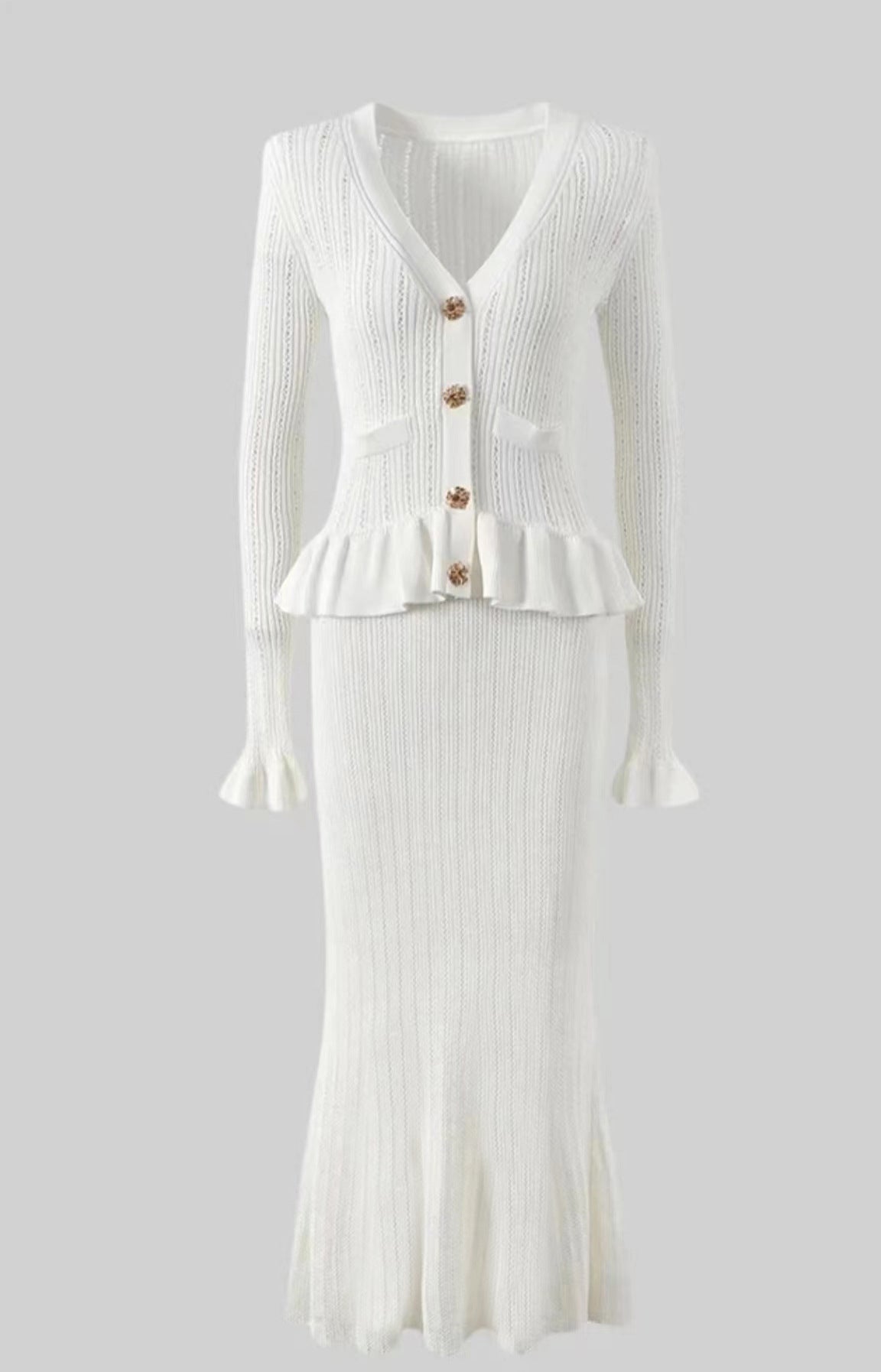 Classic Ruffled V neck Hip Small Fishtail with dress Set