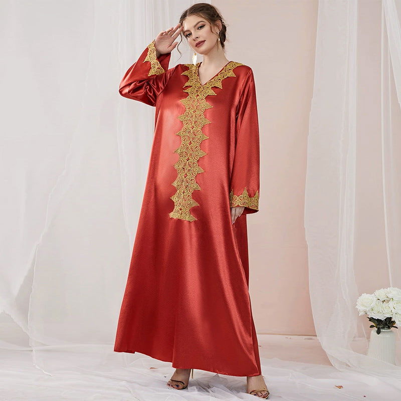 Dress Embroidered Lace Solid Color Robe