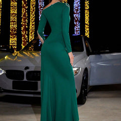 Dress Sequin Stitching Slim Sheath Party Long Sleeve Evening Dress