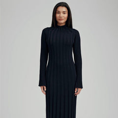 Knitted Dress Casual Waist Tight round Neck Large Pit High Collar Slimming Knitted Maxi Dress for