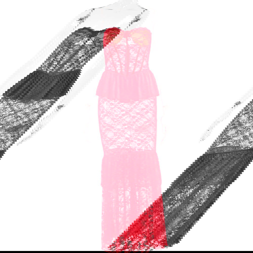 Lace See through Tube Top Fishtail Dress Tight Night Club Long Dress