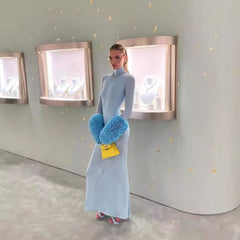 Ladies Dress High Collar Long Sleeve Slim Fit Slimming Sheath Dress