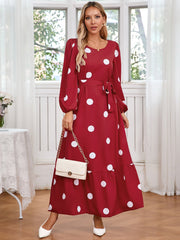 Polka Dot Slim Middle East Dress Elegant Graceful Turkey Long Sleeve