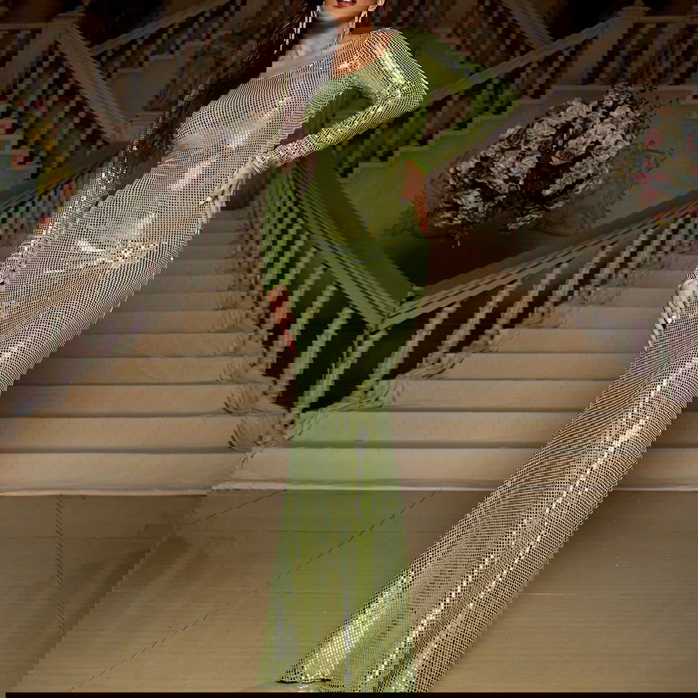 Slim Fit Long Sleeved Mopping Party Cocktail Sequined Evening Dress