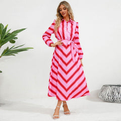 Slim Cardigan With Buttons Striped Shirt Dress Popular