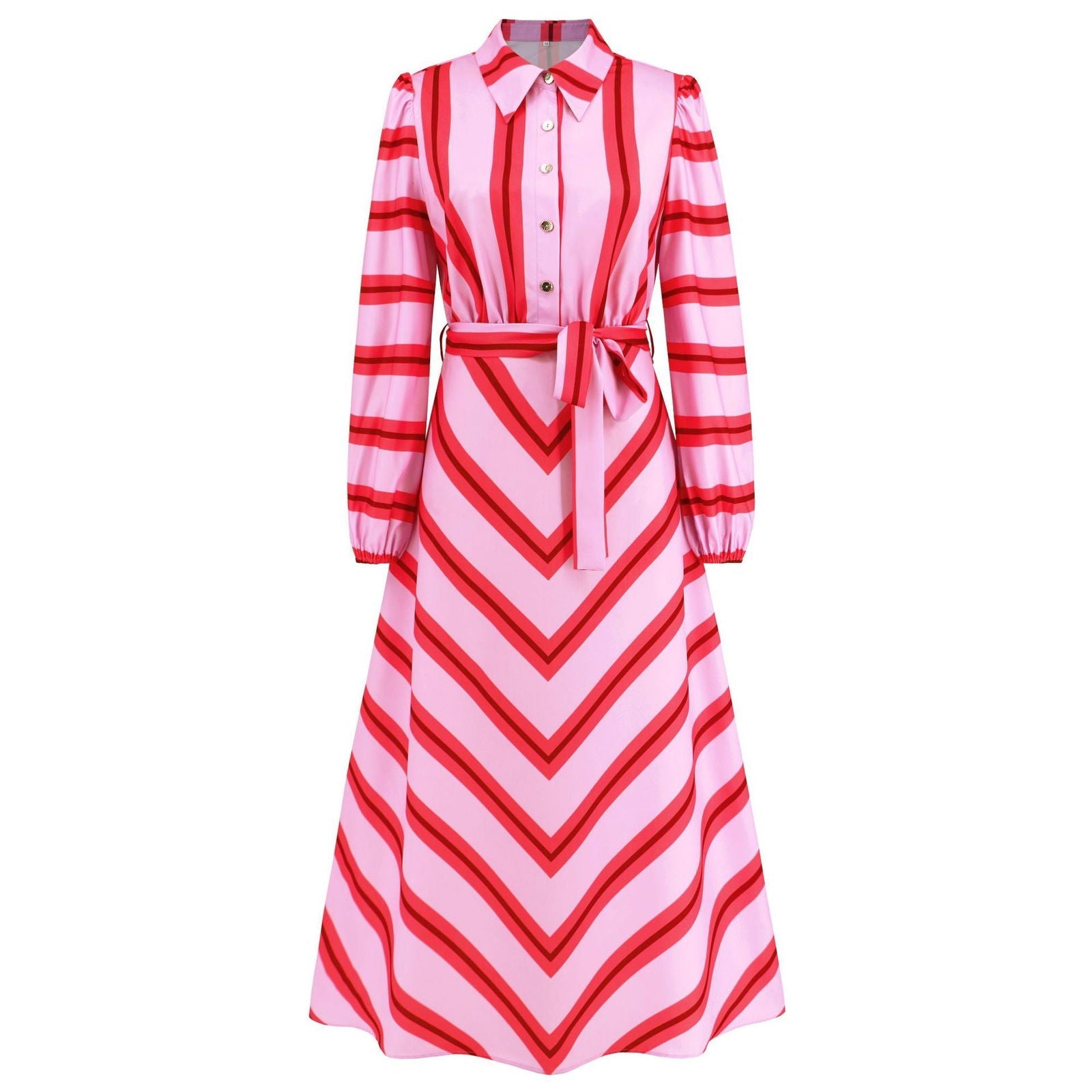 Slim Cardigan With Buttons Striped Shirt Dress Popular