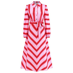 Slim Cardigan With Buttons Striped Shirt Dress Popular