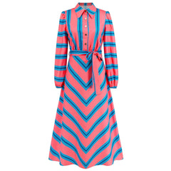 Slim Cardigan With Buttons Striped Shirt Dress Popular