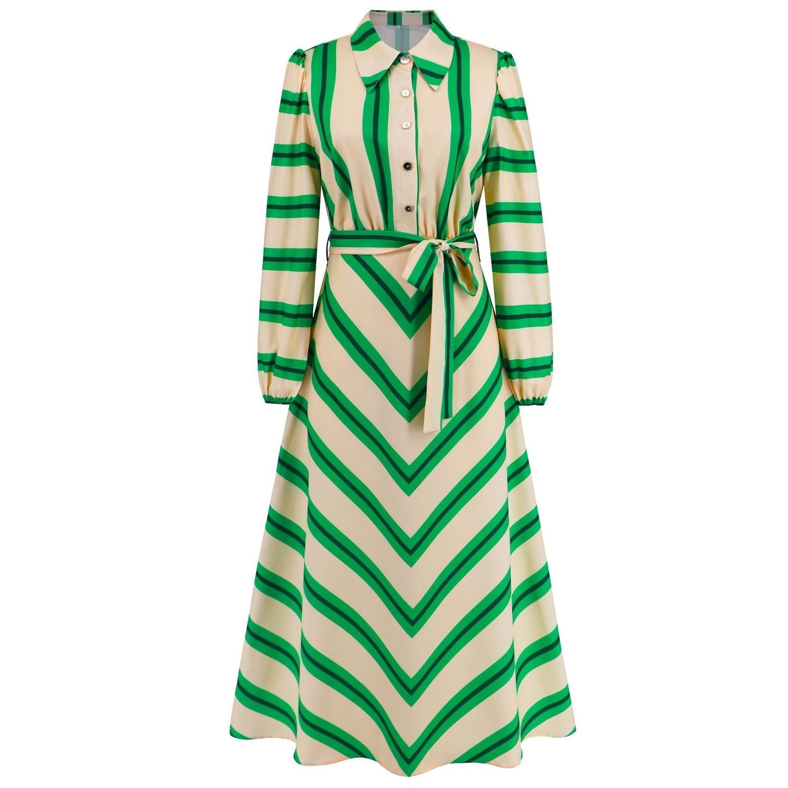 Slim Cardigan With Buttons Striped Shirt Dress Popular