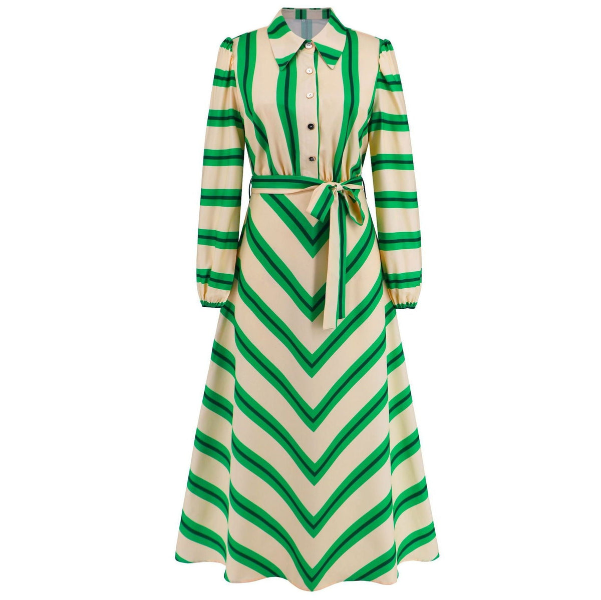 Slim Cardigan With Buttons Striped Shirt Dress Popular