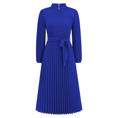 Slim Dress StCollar Puff Sleeve Pleated
