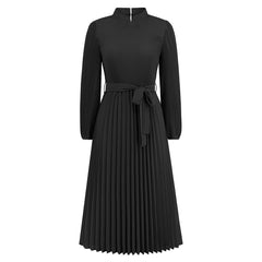 Slim Dress StCollar Puff Sleeve Pleated