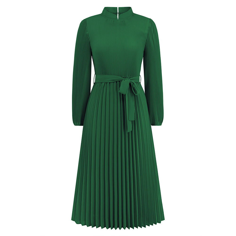Slim Dress StCollar Puff Sleeve Pleated