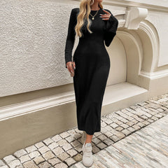 Slim Fit Flared Sleeves Solid Color Knitted