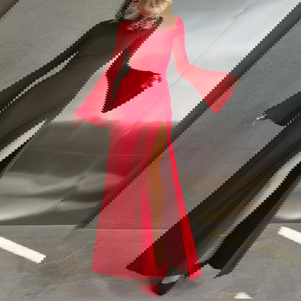 Slim Fit Graceful Long Sleeve Split Maxi Dress