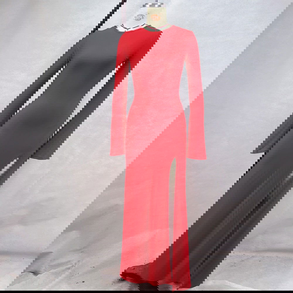 Slim Fit Graceful Long Sleeve Split Maxi Dress