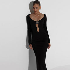 Personality Mesh V neck Patchwork Slim Sheath Split Long Sleeve