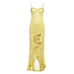 Backless Mesh Strap Dress Solid Color Slim Fit Dress
