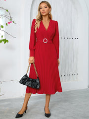 V neck Long Sleeve Dress Slim A line Dress