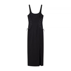 Vestido largo elegante con cordones y tirantes