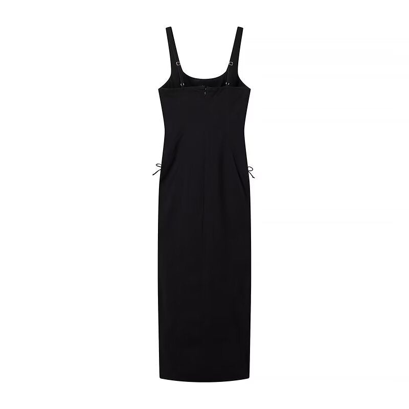 Vestido largo elegante con cordones y tirantes