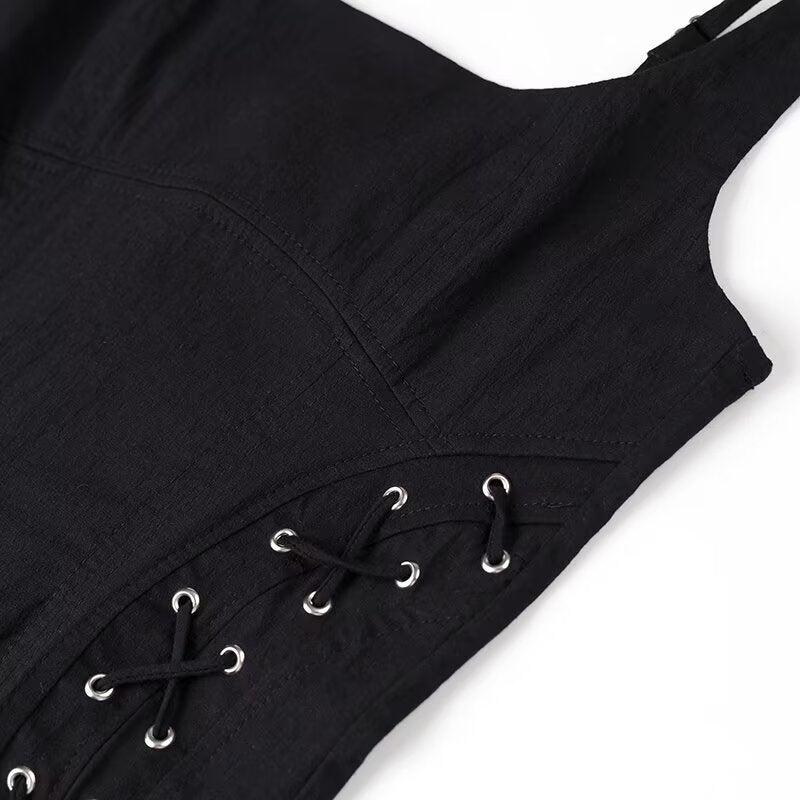 Vestido largo elegante con cordones y tirantes